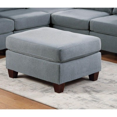 Alilang 32 Inch Linen Ottoman Plush Seat Living Room Furniture Brown Wooden Legs-Blue