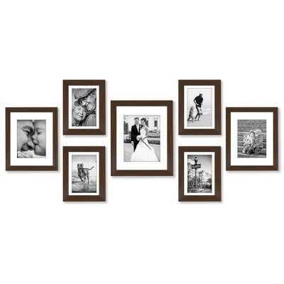 Americanflat Set of 7 Picture Frames with Shatter-Resistant Glass - Frame Set with One 11x14, Two 8x10 and Four 5x7 Frames - Signature - Walnut