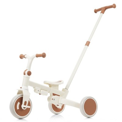 Sillysis 7-in-1 Foldable Baby Tricycle,Toddler Trike with Parent Handle,Canopy,Guardrail & Removable Pedals,Push Bike for Kids 12-72 Months