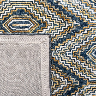 Handmade Blue Geometric Wool Tufted Area Rug, 2'3" x 7'