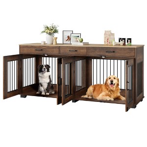 Dog Crate Furniture, Double Dog Crate 71-Inch - 3 Drawers Removable Divider Heavy-Duty MDF Steel Frame for 2 Large Dogs Indoor - 1 of 4