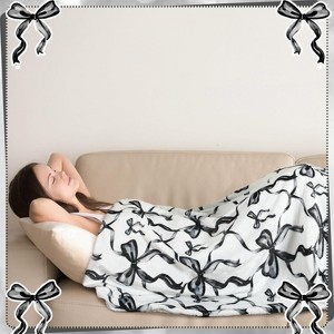 Lomsoe Christmas Bow Throw Blanket Red Blanket Flannel Soft Cute Christmas Bow Xmas Room Decor Gifts for Sofa Couch Travel Bed. - 1 of 4