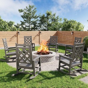 coucheta Oversized Rocking Chair Outdoor Set of 6, HDPE Adirondack Rocking Chair with Wood Texture, Weather Resistant for Deck, Patio, Pool, Backyard - 1 of 4