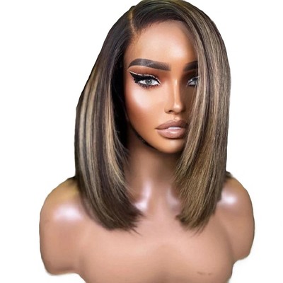 Jessie's Wig 14 Inch Straight Bob Layered Wig 7x5 Pre Cut Lace Highlight Honey Color 1 Pc/Pack