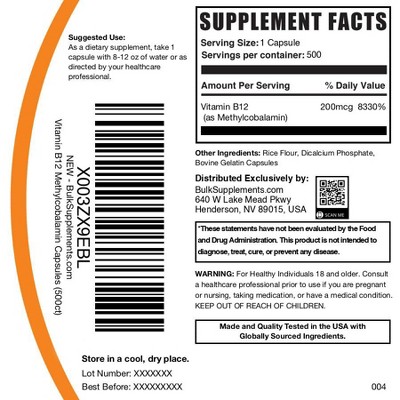 BulkSupplements Vitamin B12 (1% Methylcobalamin) Capsules