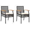 vidaXL Patio Chairs with Cushions 2 pcs Black Poly Rattan Acacia Wood - 2 of 4