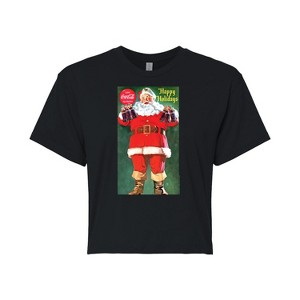 Women's - Coca-Cola - Vintage Santa With Coca Cola Bottles Cropped Graphic T-Shirt - 1 of 4