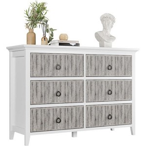 Fluted 6-Drawer Dresser 47.2" Wide - Waveform Panel Wood Chest with Circle Handles, Storage Organizer for Bedroom to Living Room - 1 of 4