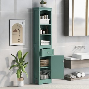 TIRAMISUBEST Tall Bathroom Cabinet, Freestanding Storage Cabinet with Drawer, MDF Board, Adjustable Shelf, Green - 1 of 4