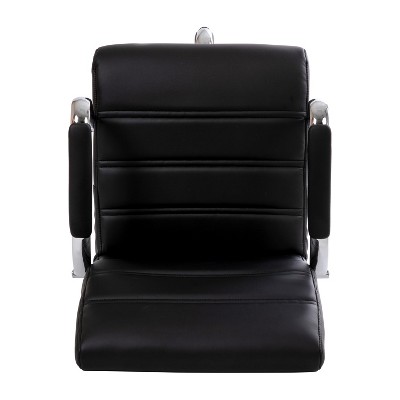 Mid-Back Black Leather Swivel Drafting Chair with Silver Frame