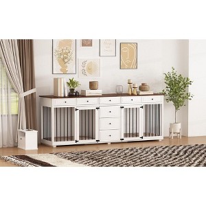 FUFU&GAGA 89" Dog Crate Furniture Large Furniture Style Dog Crate with Drawers White - 1 of 4