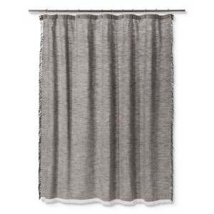 Woven Fringe Shower Curtain Gray - Threshold