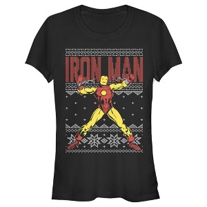 Juniors Womens Marvel Ugly Christmas Iron Man T-Shirt - 1 of 3