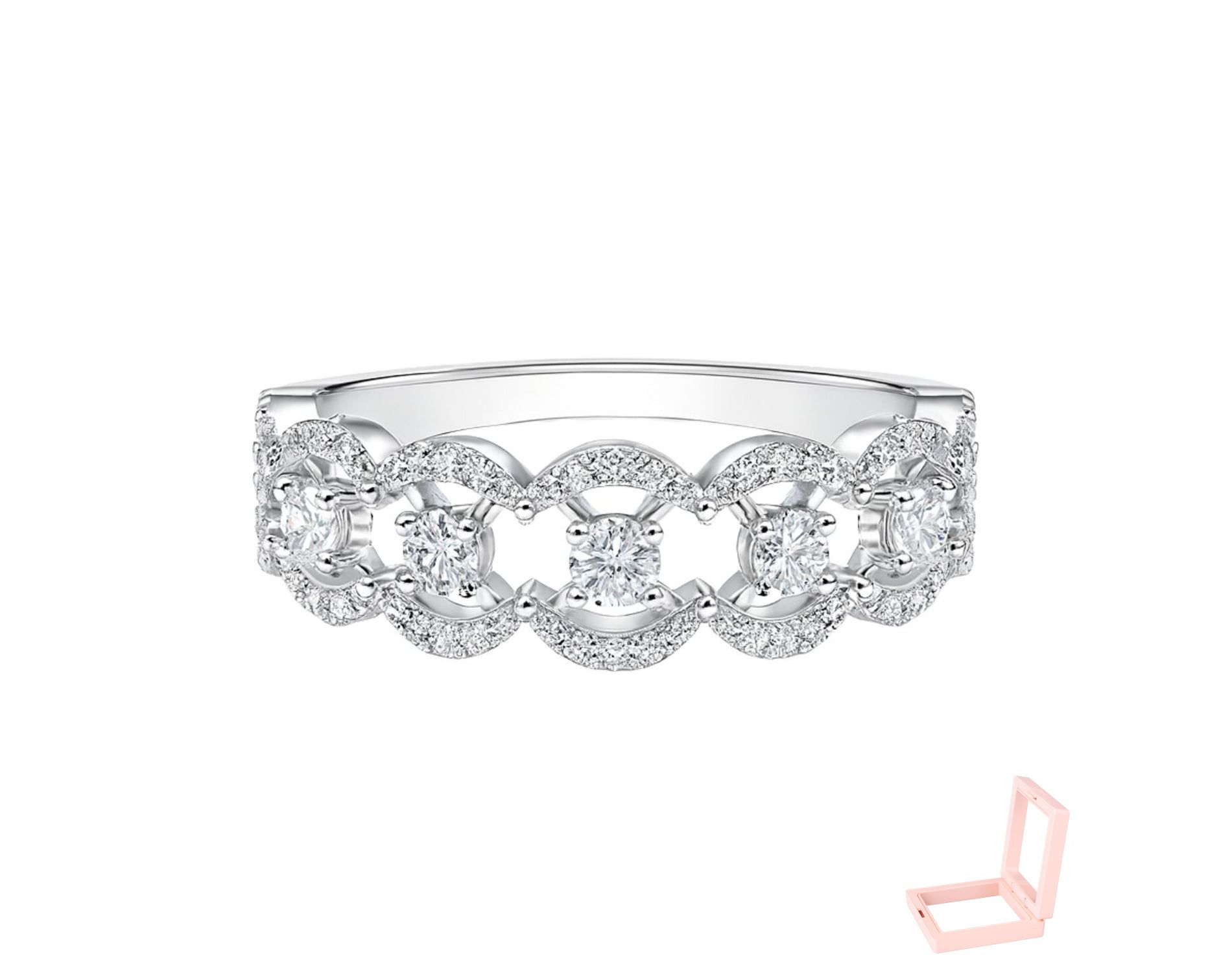 Women’s Lace Paved Diamond Ring - Silver-Tone Adjustable Size, Perfect Birthday Anniversary Gift for Her