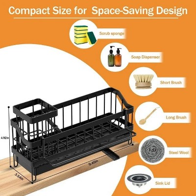 LunaLulinlk Sponge Holder for Kitchen Sink, 360°Self Drain Kitchen Sponge Caddy Organizer with Removable Dishcloth Rack
