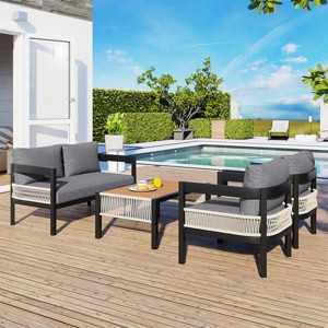 ELJGET 4-Piece Outdoor Seating Set, All-Weather Patio Furniture with Table & PE Wicker, for Garden, Lawn, Poolside - 1 of 4