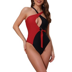 INSPIRE CHIC Women's Criss Cross Color Block Monokini Bikini Set,O Ring Side Tie Strappy Swimwear Bathing Suit 1 Set - 1 of 4