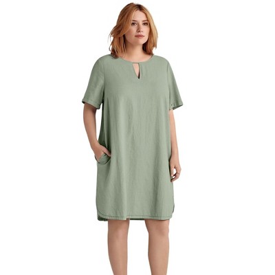 ellos Women's Plus Size Linen-Blend A-Line Dress