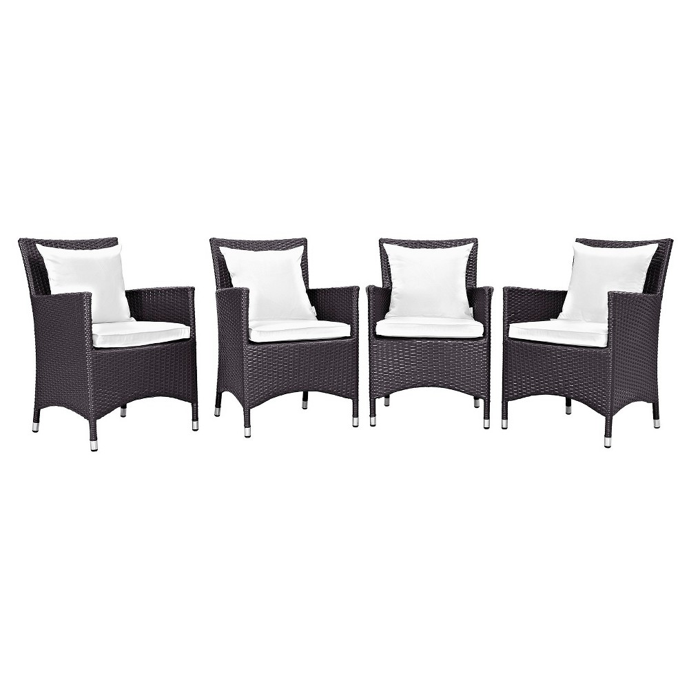 Convene 4pc All-Weather Wicker Patio Dining Chairs – Espresso/White – Modway  – Patio Furniture​