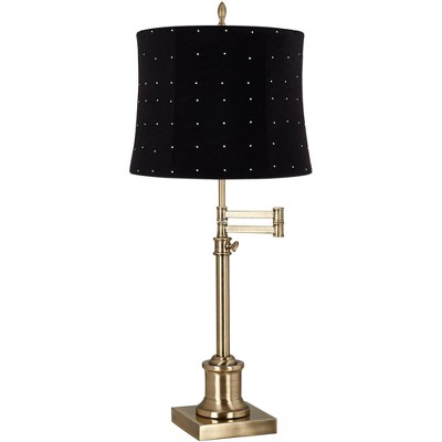 360 Lighting Westbury 36" Tall Skinny Large Traditional End Table Lamp Swing Arm Gold Antique Brass Finish Single Black White Dot Shade Living Room
