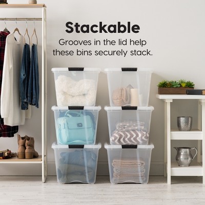 Clear Stackable Plastic Storage Bins with Lids, 54 Qt, 4 Pack