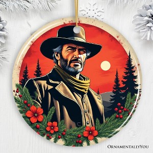 Wild West Gritty Holiday Christmas Ornament, Vintage Western Legend Clint Eastwood Gift| Ornamentallyou - 1 of 4