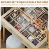 Makeup Vanity Desk with Lights, Fluted Wooden Dressing Table with 5 Drawers and 3 Storage Shelves, Vanity Table Glass Top for Bedroom - 3 of 4