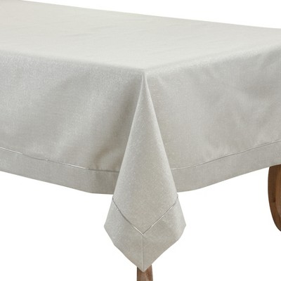 Shimmering Silver Fabric Tablecloth with Piping Detail