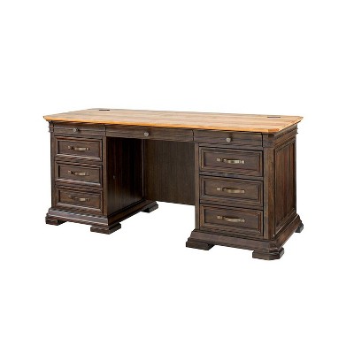 Brown Wood Double Pedestal Executive Desk with Drawers