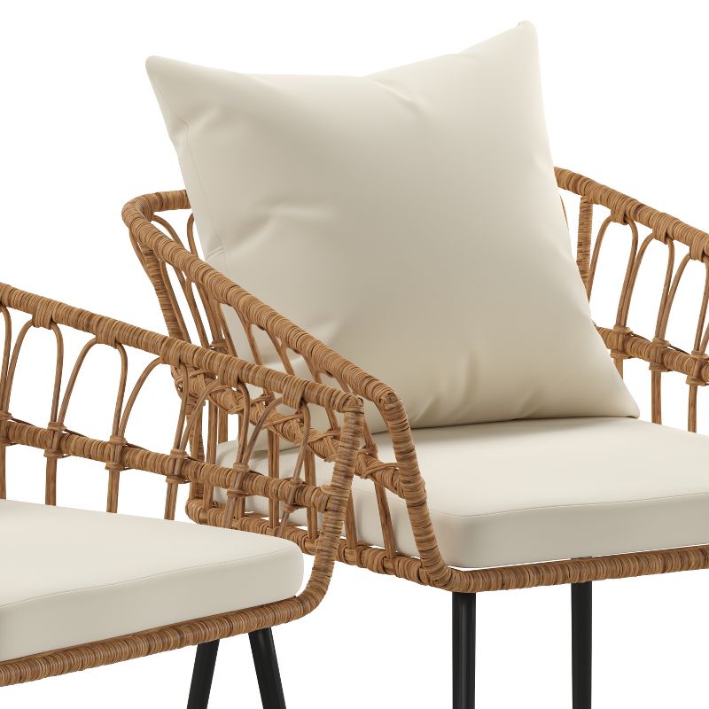 Emma and Oliver Indoor/Outdoor Bohemian Natural Rattan Rope Patio Chairs with Open Weave Design and Removable Plush Cushions, 4 of 6