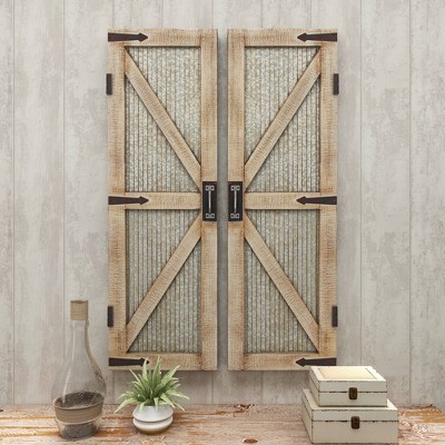 Rustic Silver Metal Barn Door Wall Decor Set - Farmhouse Style