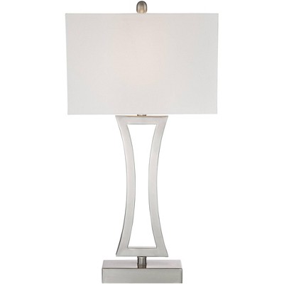 Sleek Brushed Nickel Modern Table Lamp Duo with Off-White Shades