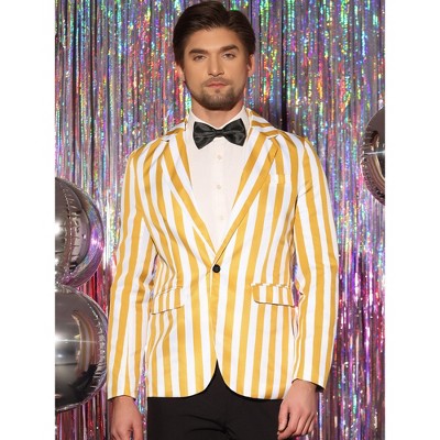 Мужские пиджаки INSPIRE CHIC Men's Slim Fit Single Breasted Color Block Stripes Blazers Yellow White Large — фото 2