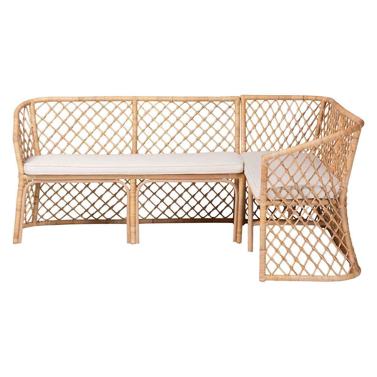 bali & pari Aysi Bohemian Rattan 2  Piece Dining Nook Bench Set Light Honey - thumbnail 4