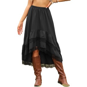 INSPIRE CHIC Women's Fairy Lace Ruffled Asymmetrical High Waist Vintage A-Line Midi Skirts - 1 of 4