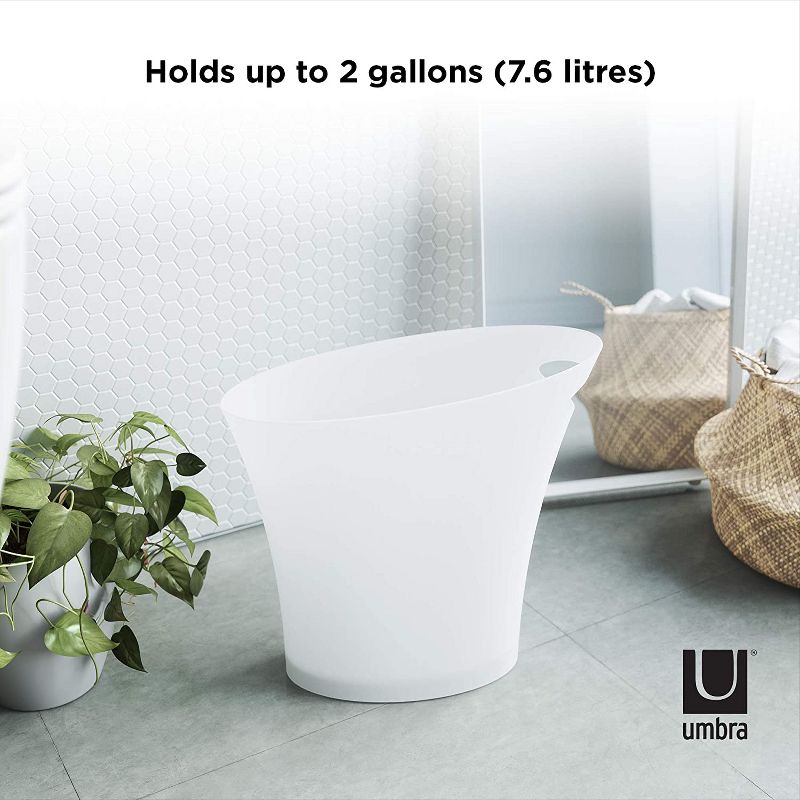 Umbra 1006232-661-A60 Skinny Sleek & Stylish Bathroom Trash, Small Garbage Can 2 Gallon Capacity, White, 2-Pack, 5 of 8