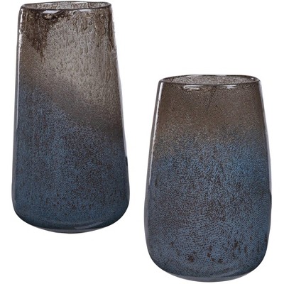 Uttermost Ione Light Blue and Taupe Glass Vases Set of 2