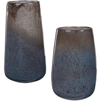 Uttermost Ione Light Blue and Taupe Glass Vases Set of 2