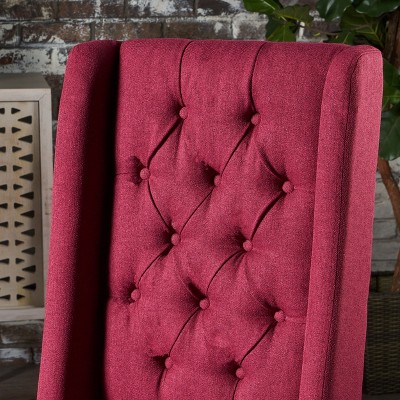 Deep Red High Back Upholstered Side Chair with Wood Legs
