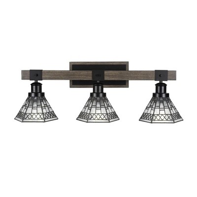 Toltec Lighting Tacoma 3 - Light Vanity in  Black/Painted Wood with 7" Pewter Art Glass Shade