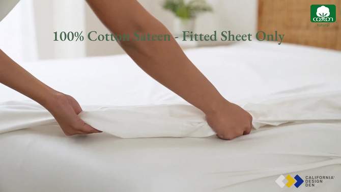 Fitted Sheet Only - 400 Thread Count 100% Cotton Sateen, Deep Pocket by California Design Den, 2 of 10, play video