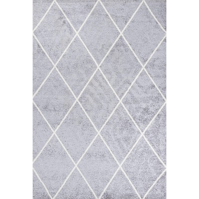 Gray and White Diamond Trellis Synthetic Runner Rug