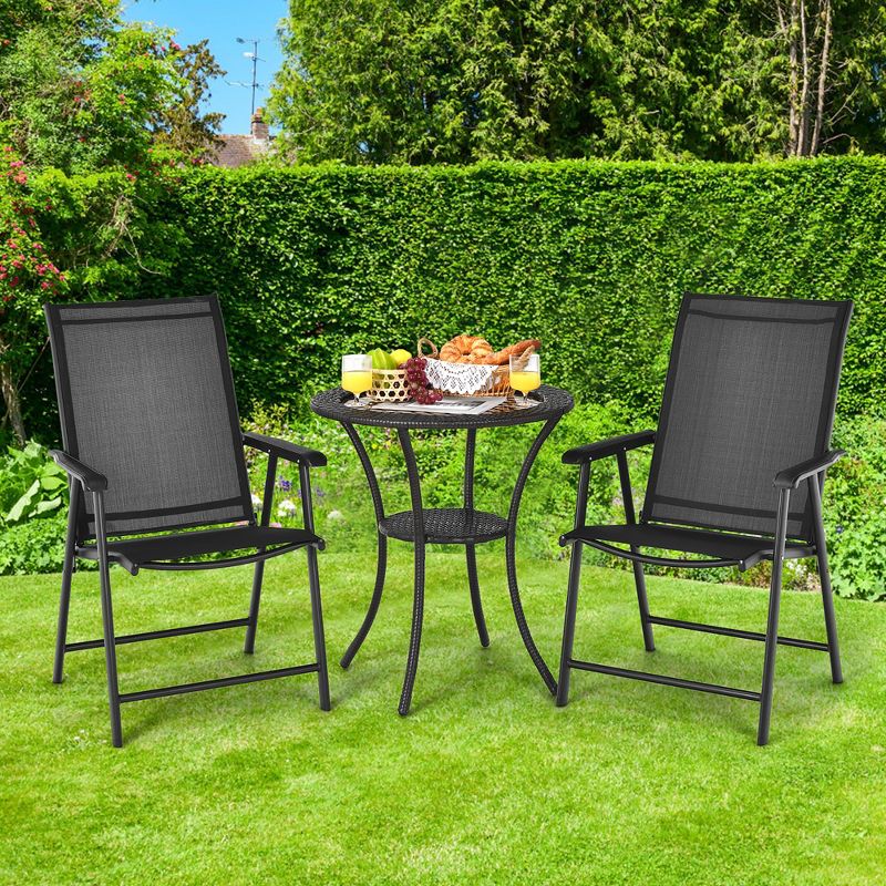 Costway 2PCS Patio Folding Dining Chairs Portable Camping Armrest Garden Black/Grey, 2 of 11