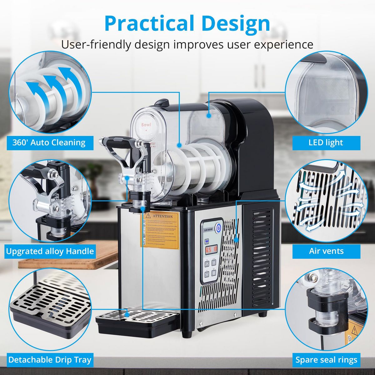 High-Capacity Dual-Tank Frozen Drink Maker, Self-Cleaning Stainless Steel Slushie Machine for Cafes Bars Restaurants - thumbnail 6
