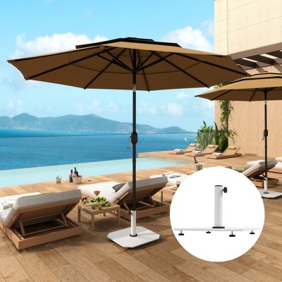 White Metal Square Patio Umbrella Base with Adjustable Pads