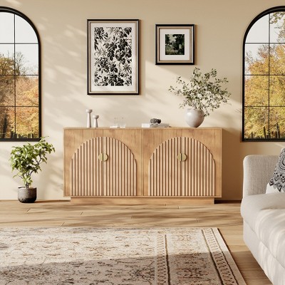 63" 4-Door Sideboard Buffet - Fluted Gold Handle Storage Cabinet, Coffee Bar Credenza, Wooden Media Console Table for Kitchen/Living Room