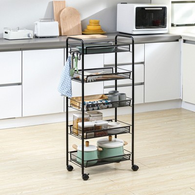 NicBex Mobile Kitchen Island Cart Metal Frame Kitchen Carts on Wheels with Storage, 5 Storage Baskets for Kitchen, Black