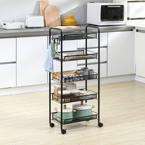 NicBex Mobile Kitchen Island Cart Metal Frame Kitchen Carts on Wheels with Storage, 5 Storage Baskets for Kitchen, Black - 1 of 4