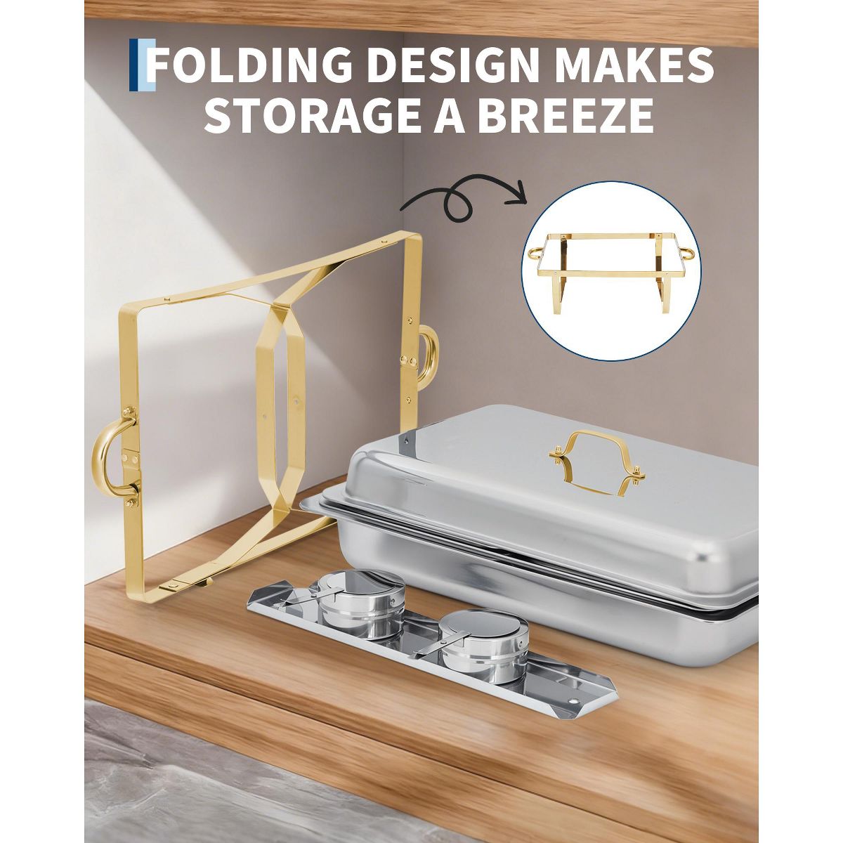 Garvee Chafing Dishes for Buffet Set of 2, 8QT Stainless Steel Rectangular Chafer with Lid, Buffet Server Food Warmer for Parties Catering, Silver - thumbnail 4