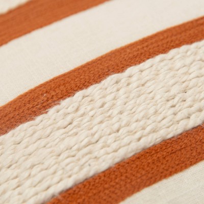 Rust and Natural Embroidered Stripe Square Throw Pillow